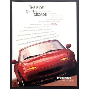1996 Mazda MX-5 Miata Convertible photo "Ride of the Decade" vintage print ad